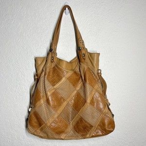 B. Makowsky Tan Leather Patchwork Shoulder Bag